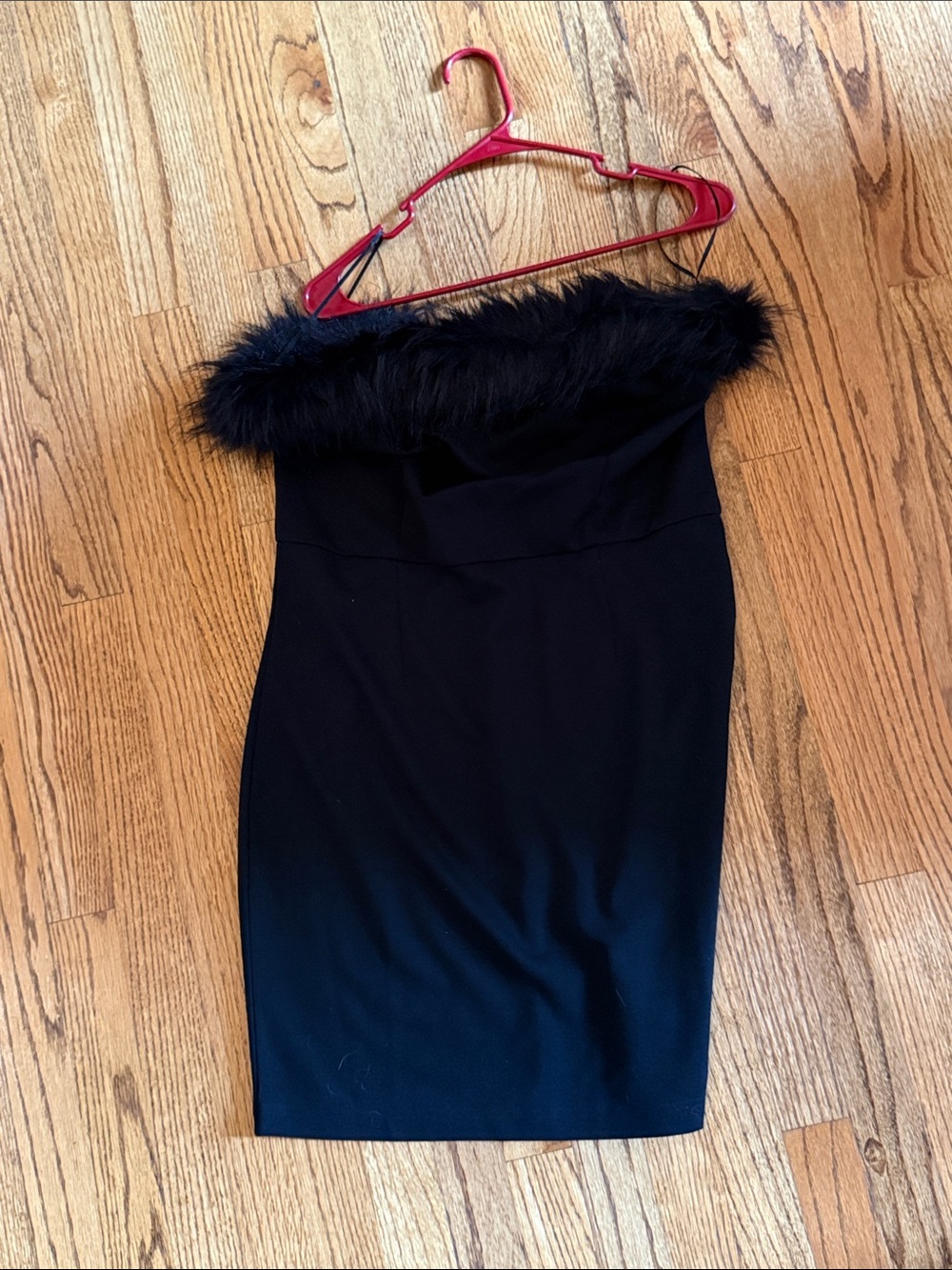 Black Strapless Feather Trim Dress - Venus